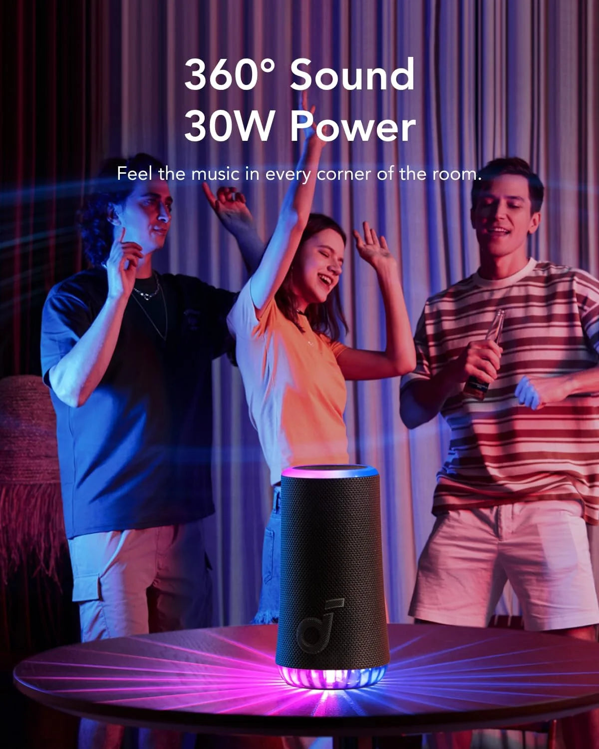 Glow Portable Speaker with 30W 360° Sound, Synchronized Radiant Light, 18H Playback,Ip67 Waterproof, New